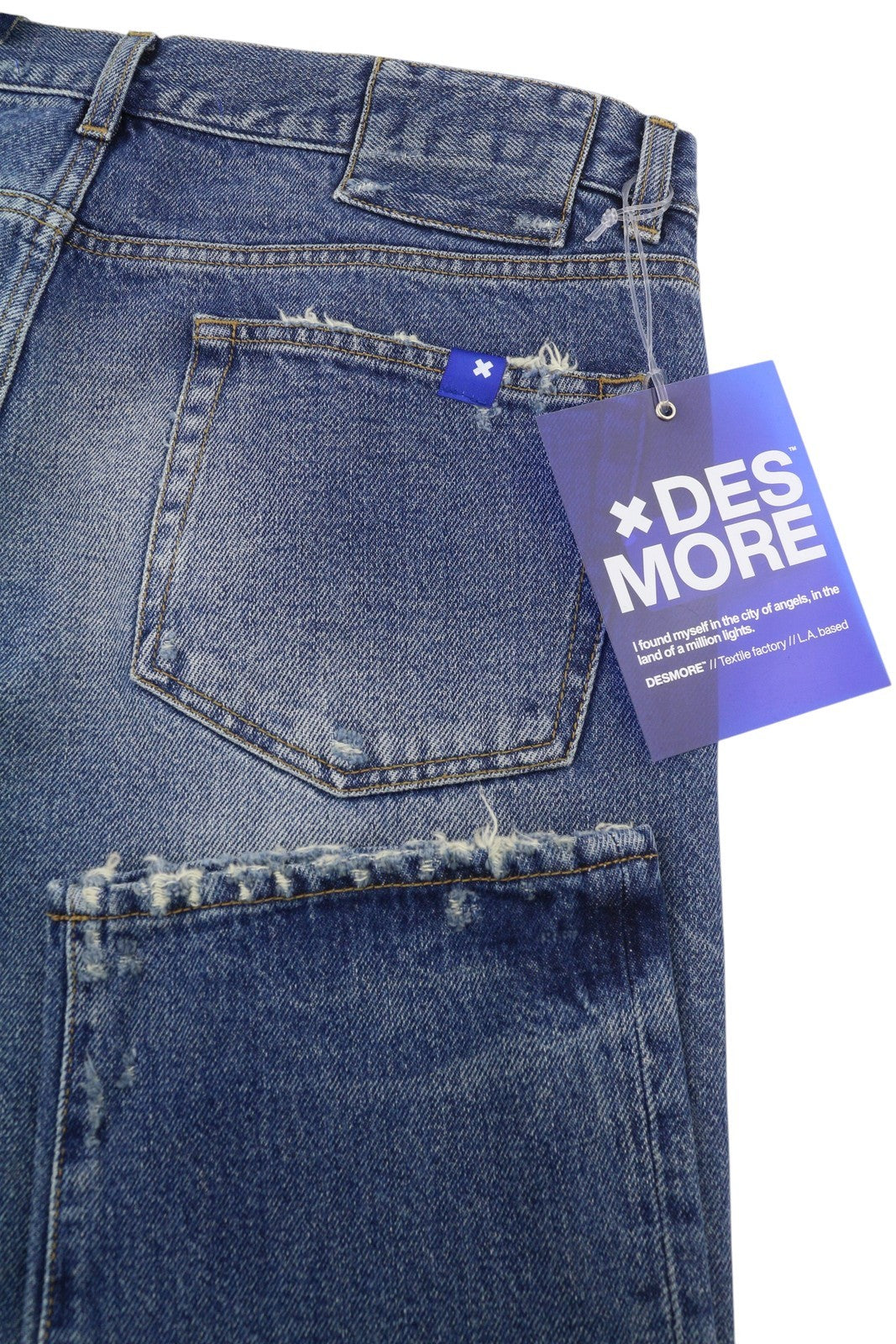 DESMORE 5 Tasche Alex Dark Blue Men Jeans W34 Whiskers Faded Slim Fit Button Fly