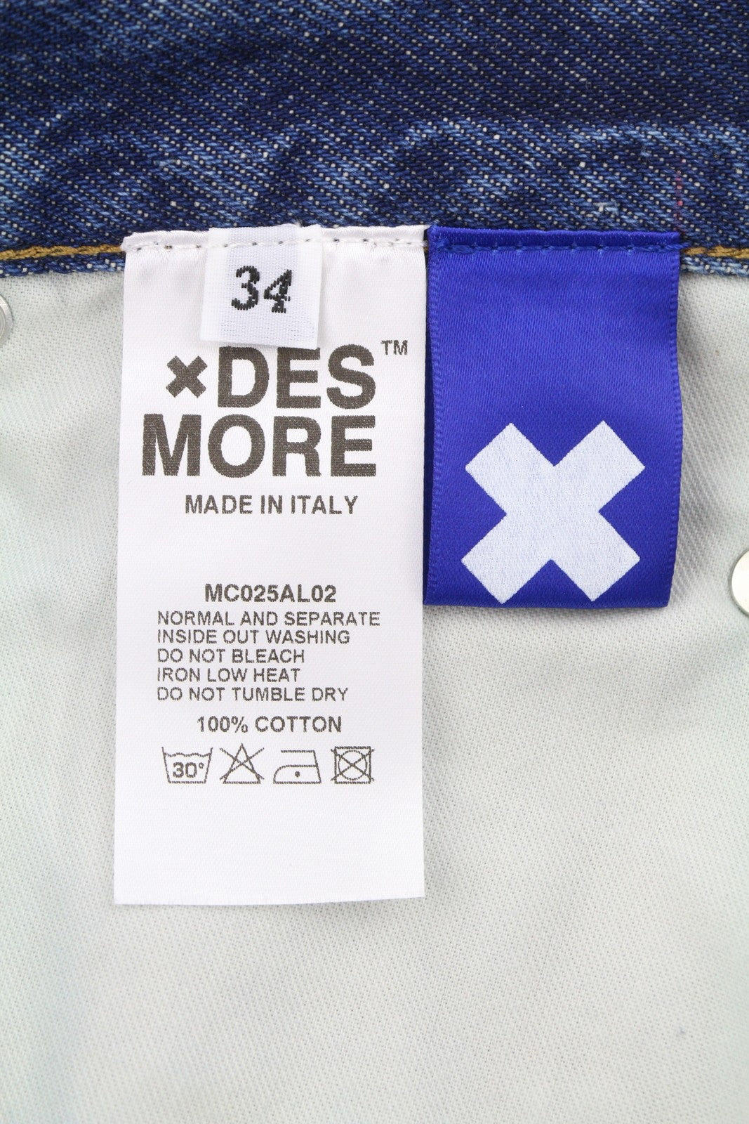 DESMORE 5 Tasche Alex Dark Blue Men Jeans W34 Whiskers Faded Slim Fit Button Fly