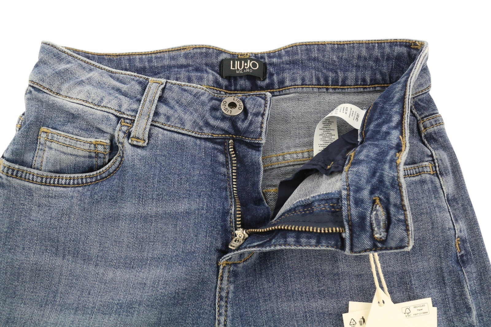 LIU JO Women Jeans W26 High Waist Bootcut Washed Denim Blue Logo