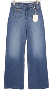 LIU JO Flare Pock Women Jeans W28 Wide Leg High Waist Blue Denim Logo