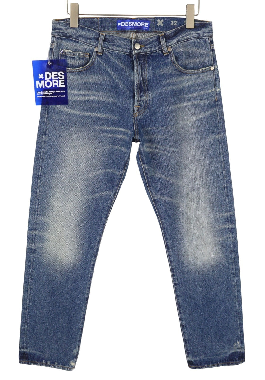 DESMORE 5 Tasche Alex Dark Blue Men Jeans W32 Whiskers Faded Slim Fit Button Fly