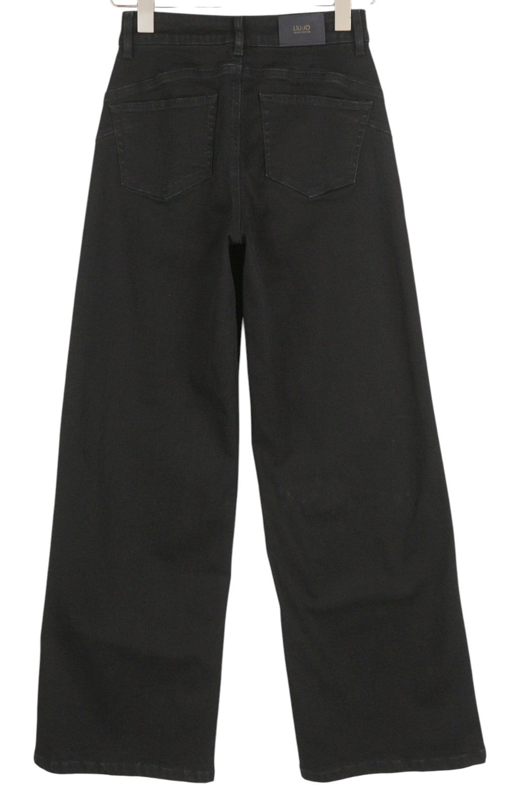 LIU JO Flare Belt Women Jeans W28 Wide Leg Black Denim High Waist Zip