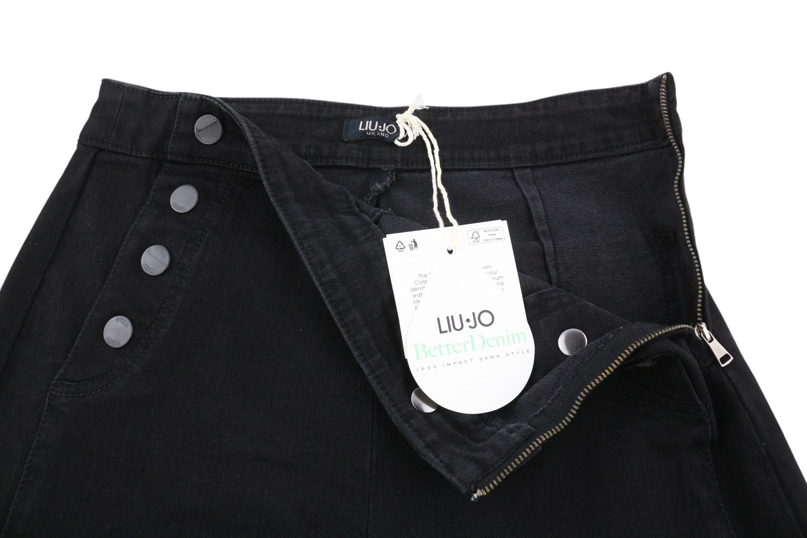 LIU JO Lungo Women Jeans W28 Wide Leg High Waist Black Denim Zip Fly