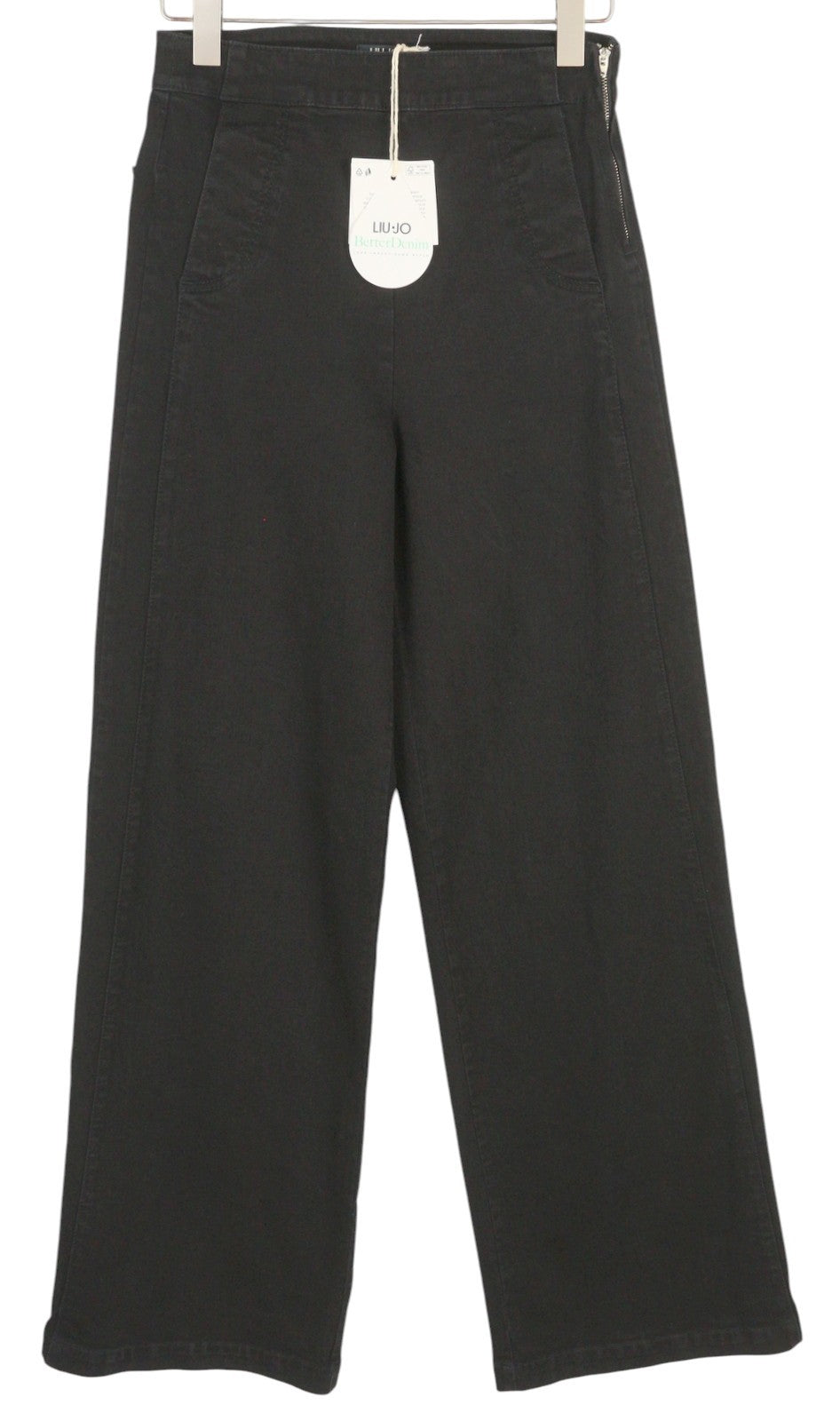 LIU JO Women Jeans W28 Wide Leg High Waist Black Denim Zip Closure