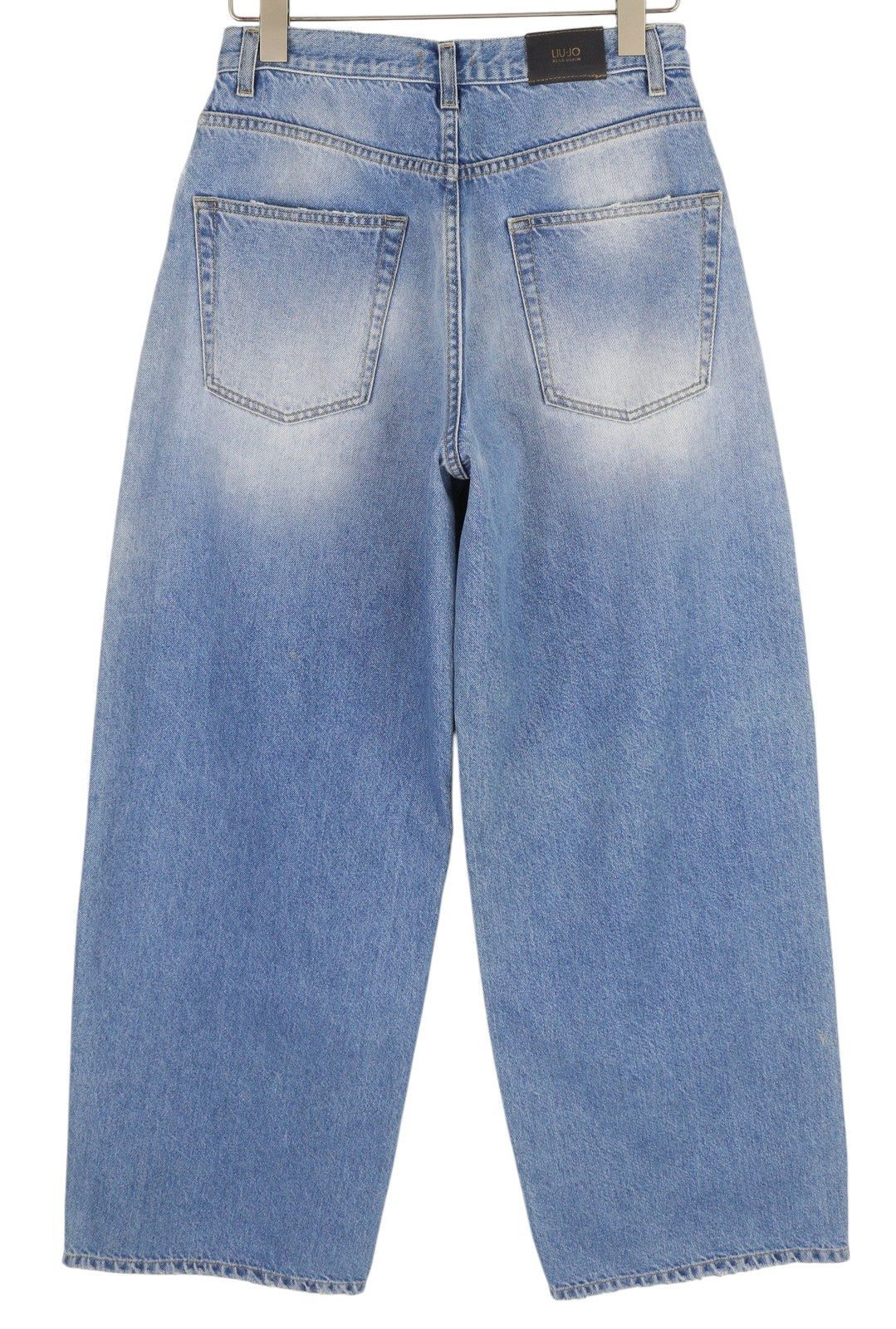 LIU JO Pilar Women Jeans W28 Wide Leg Ripped Washed Blue Denim High