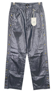 LIU JO Laminato Women Jeans W28 Glitter Blue Denim Snap Side Zip Fly