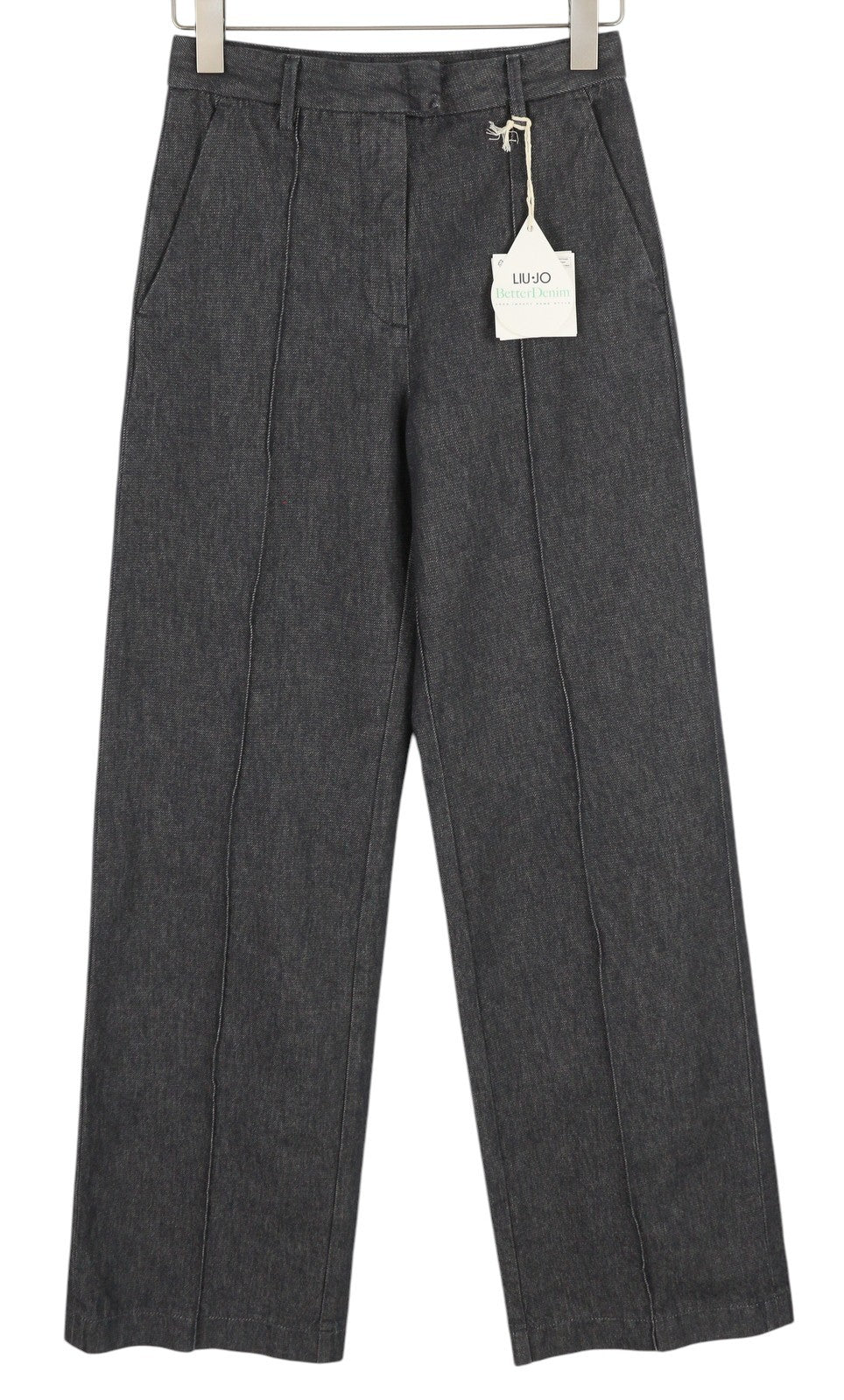 LIU JO Women Jeans W26 Wide Leg Dark Grey Denim High Waist Zip Pockets