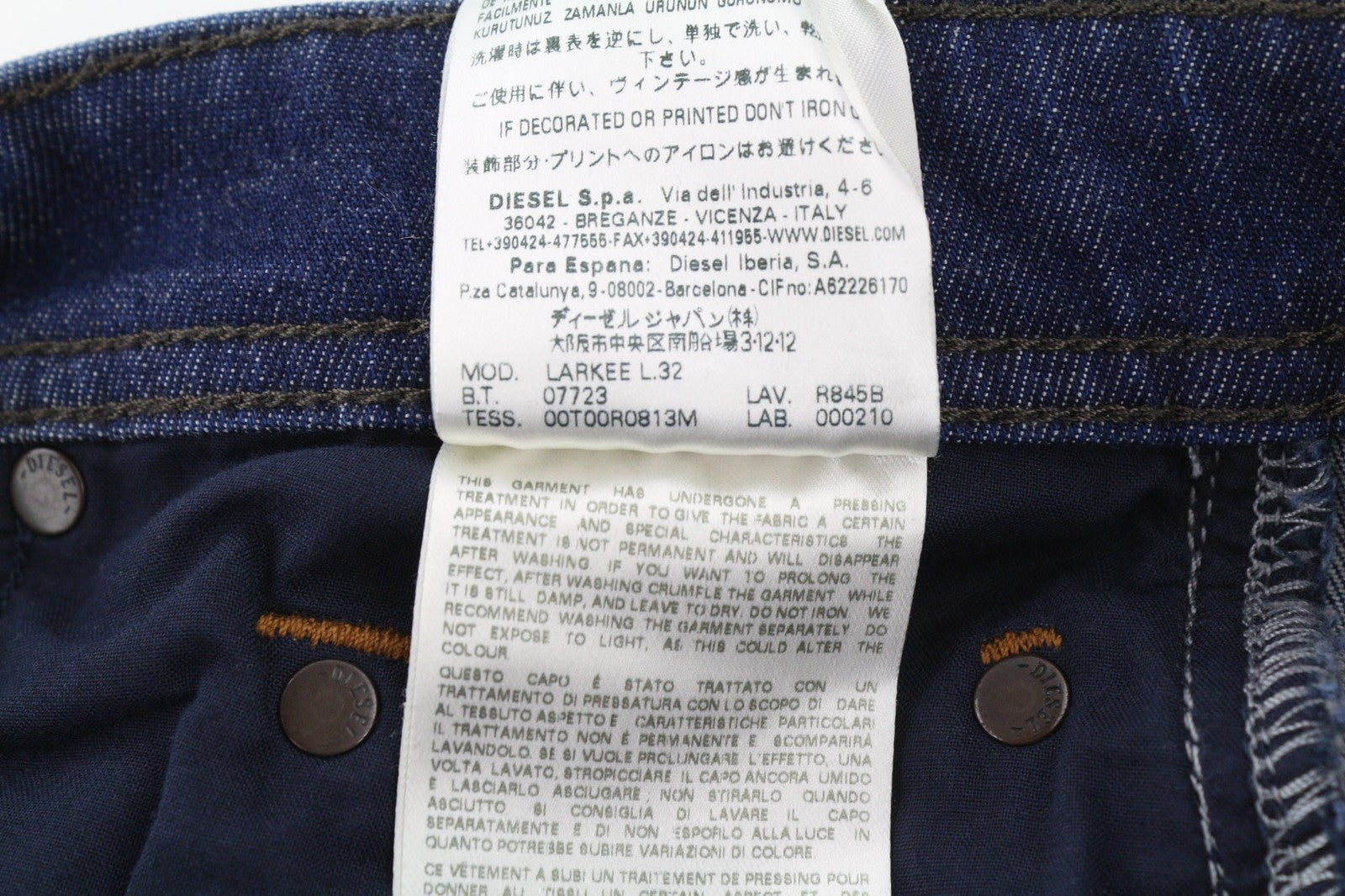 DIESEL Larkee R845B Men's Jeans W28/L32 Straight Stretch Blue Button Fly