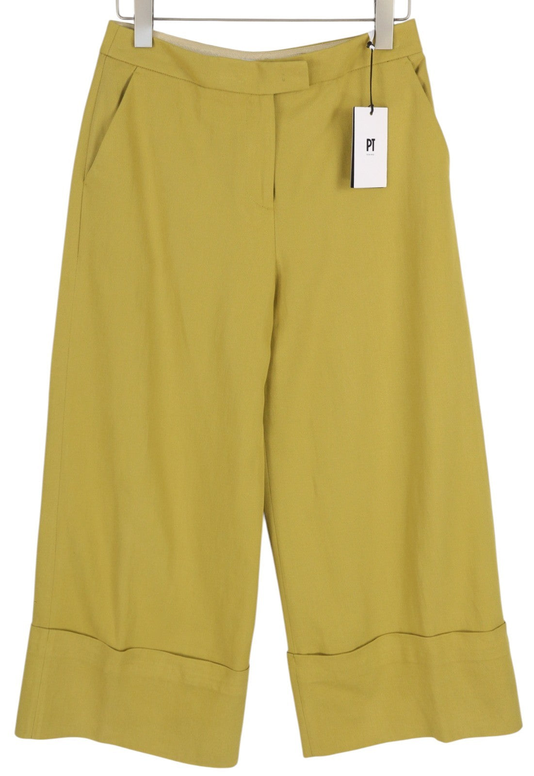 PT TORINO Colette Women's Trousers 42 W30 Green Linen Blend Turn-Up Zip RRP315