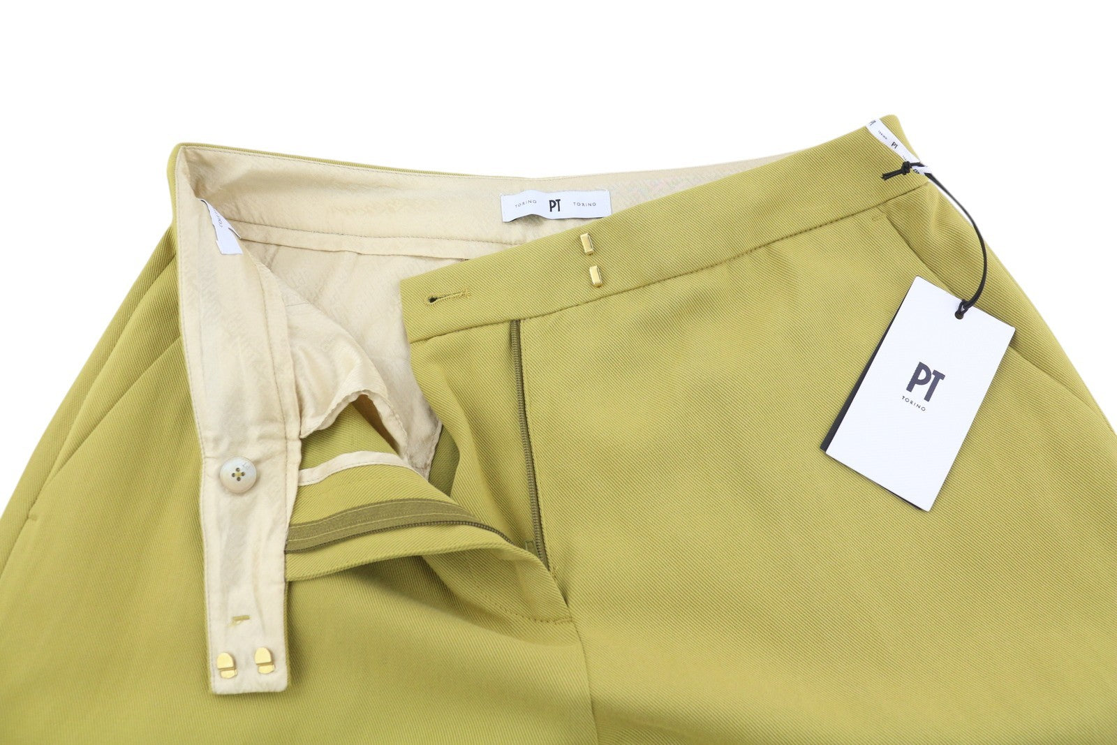 PT TORINO Colette Women's Trousers 42 W30 Green Linen Turn-Up Ankle Zip RRP315