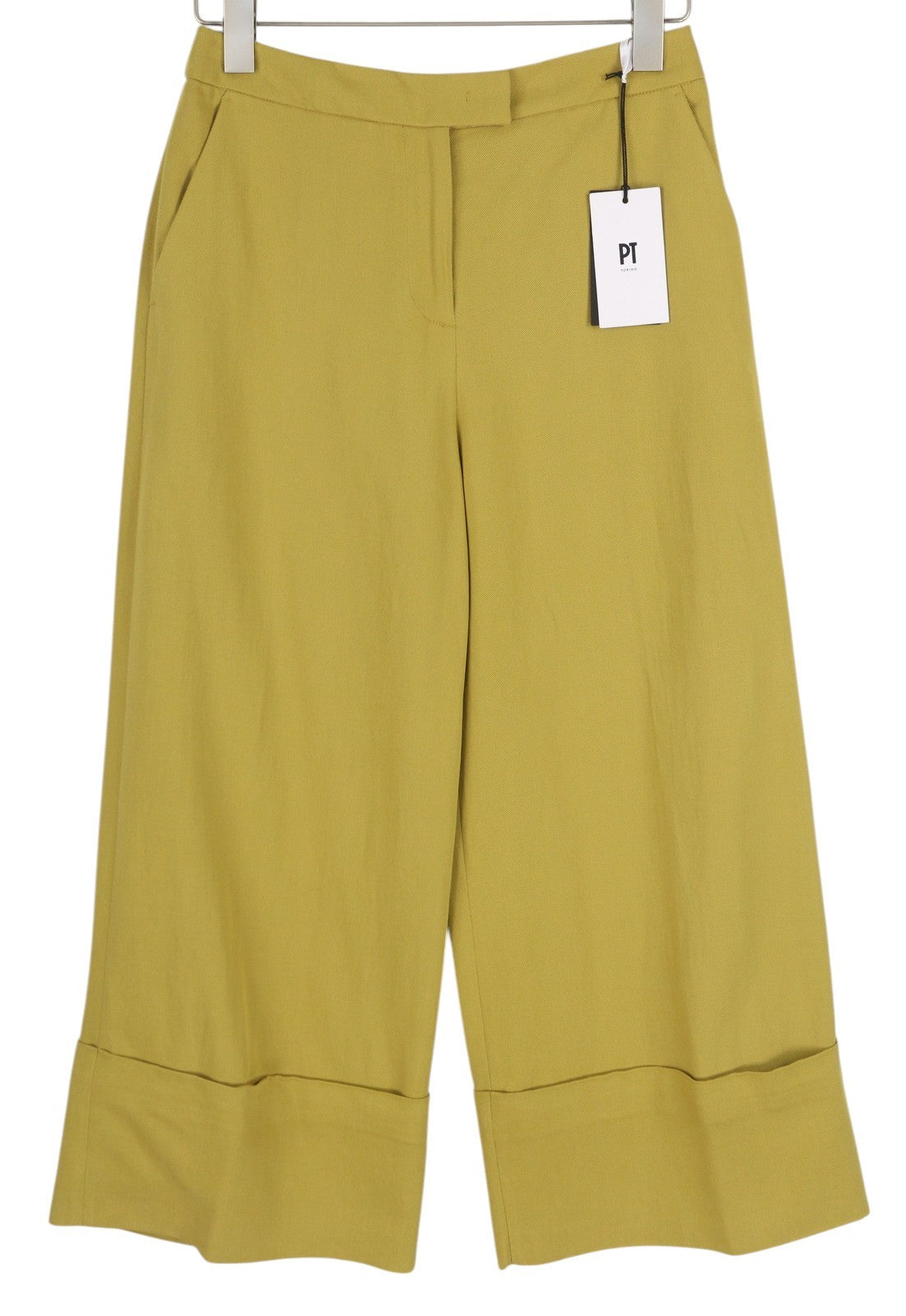 PT TORINO Colette Women's Trousers 40 W28 Green Linen Blend Zip Hem RRP315