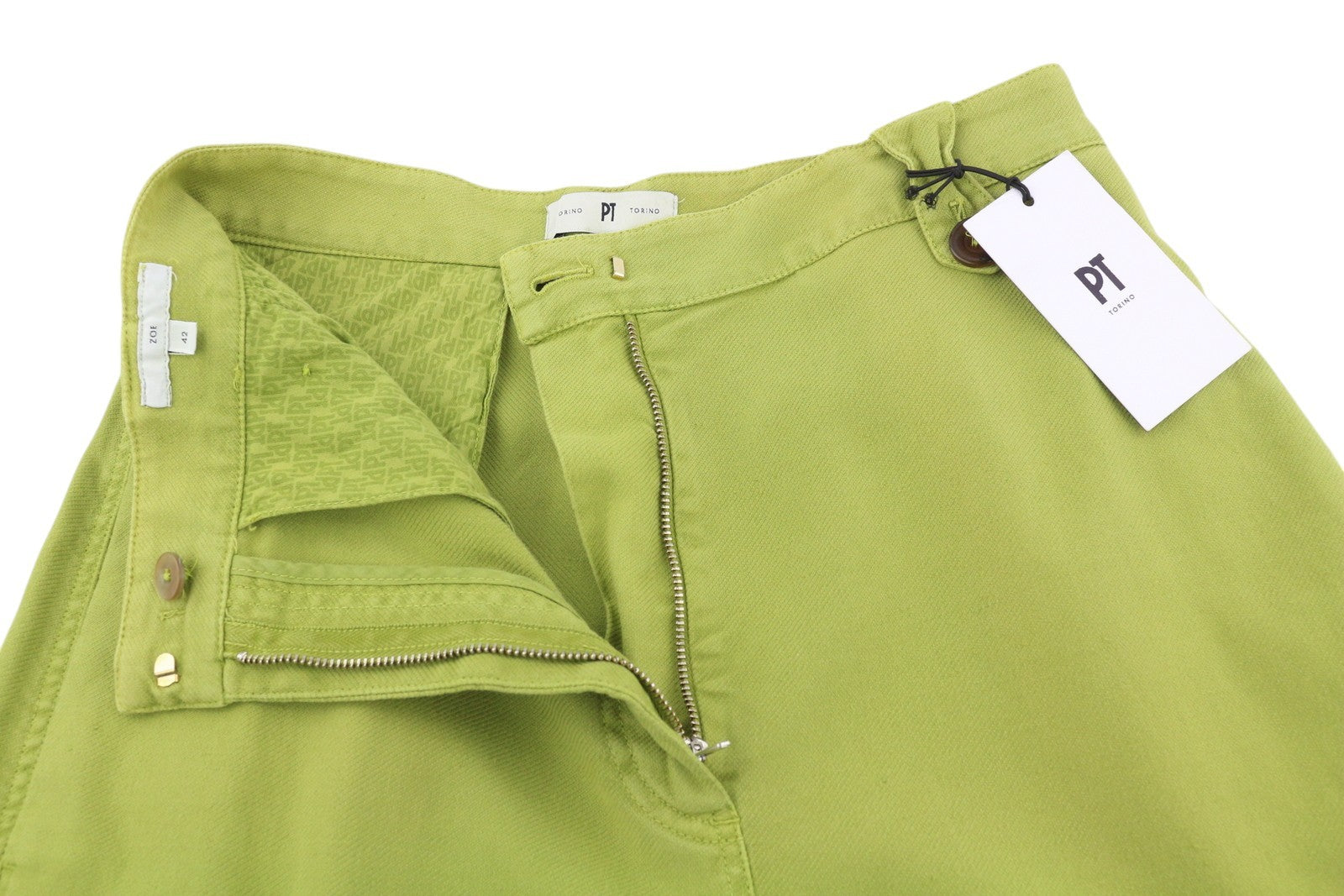 PT TORINO Zoe Women's Trousers 42 W28 Green Linen Cargo High Waist Slim