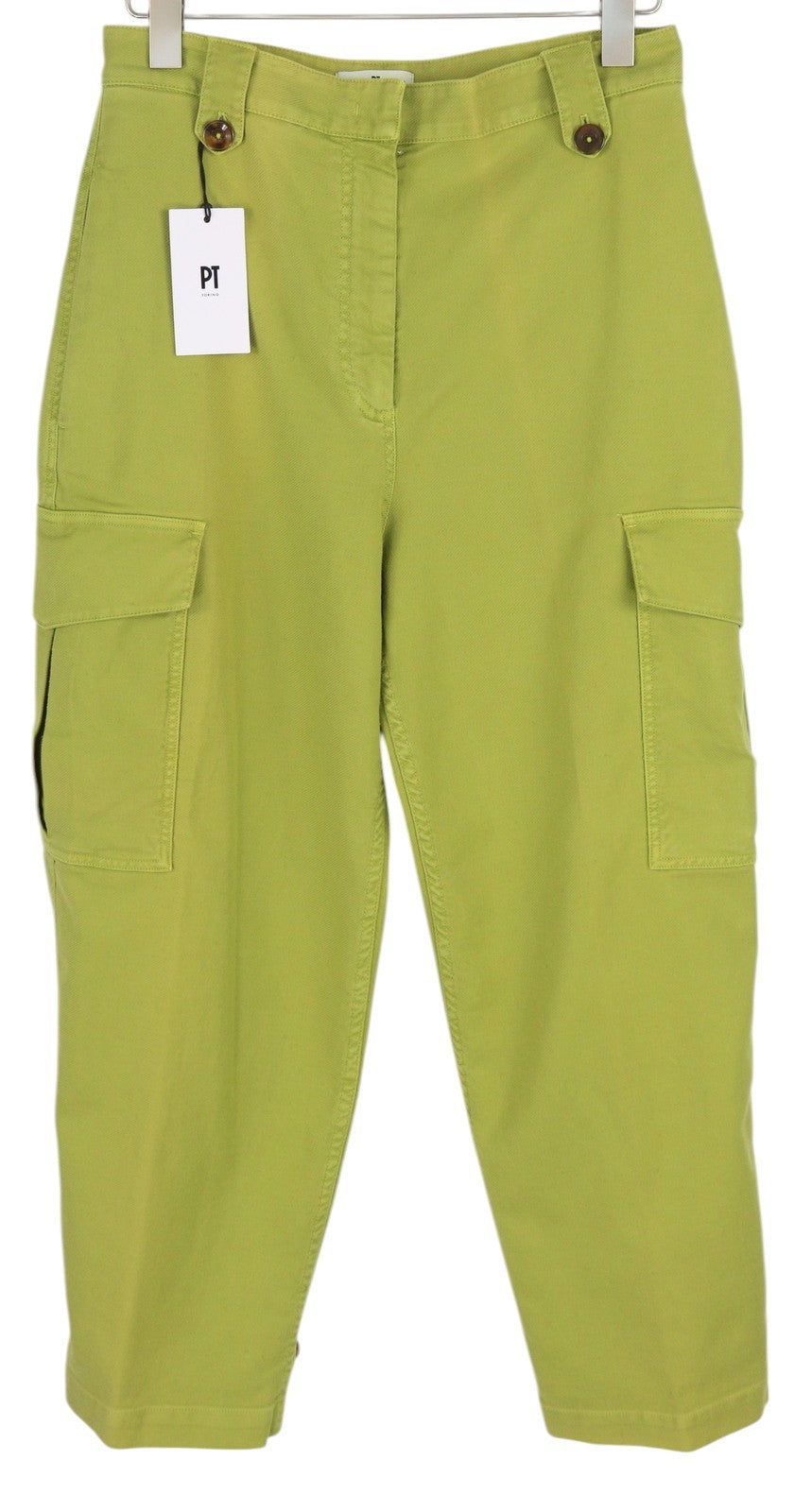 PT TORINO Zoe Women's Trousers 44 W30 Green Slim Cargo Linen High Waist
