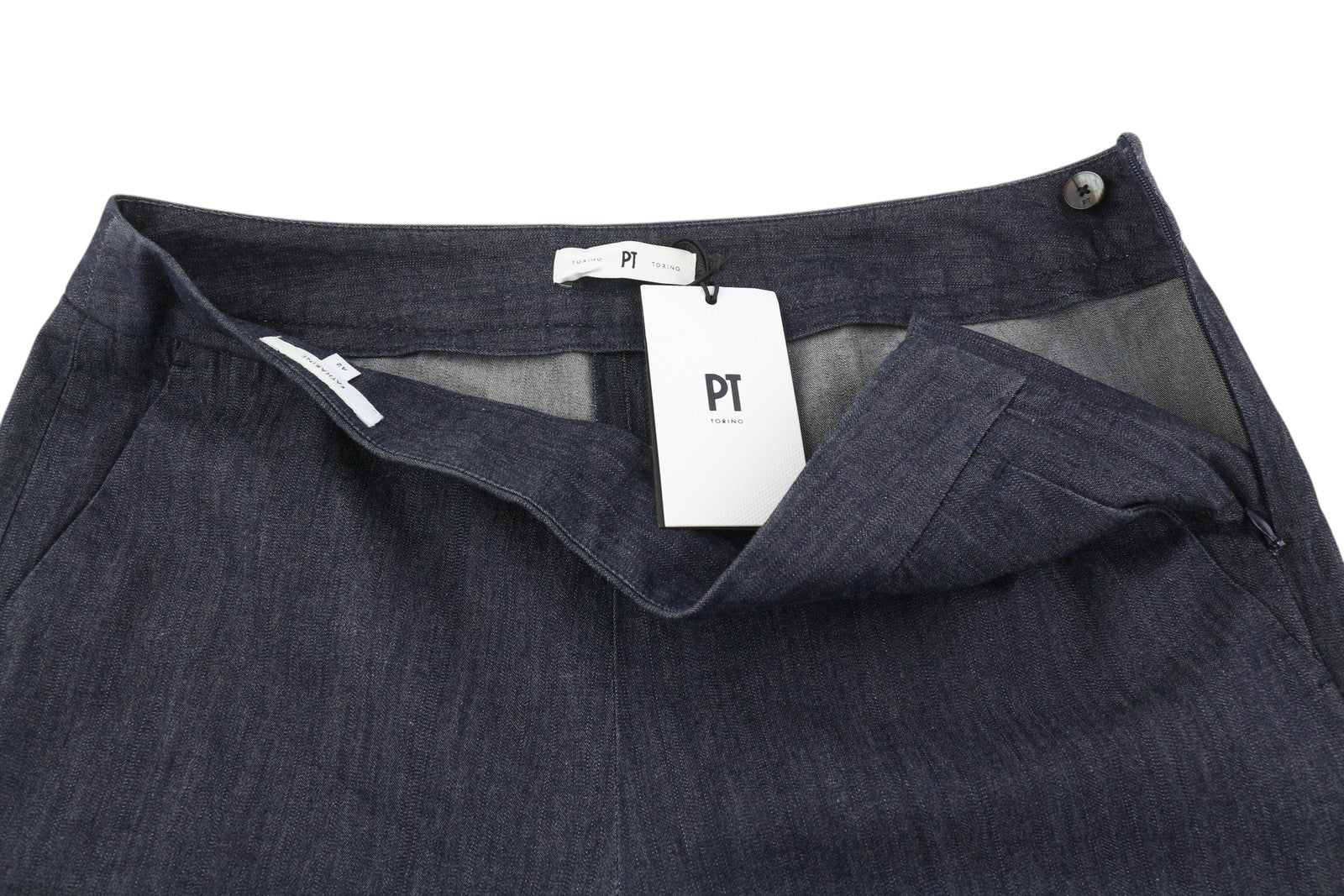 PT TORINO Katharine Women's Trousers 42 W30 Blue Denim Look High Waist Flare