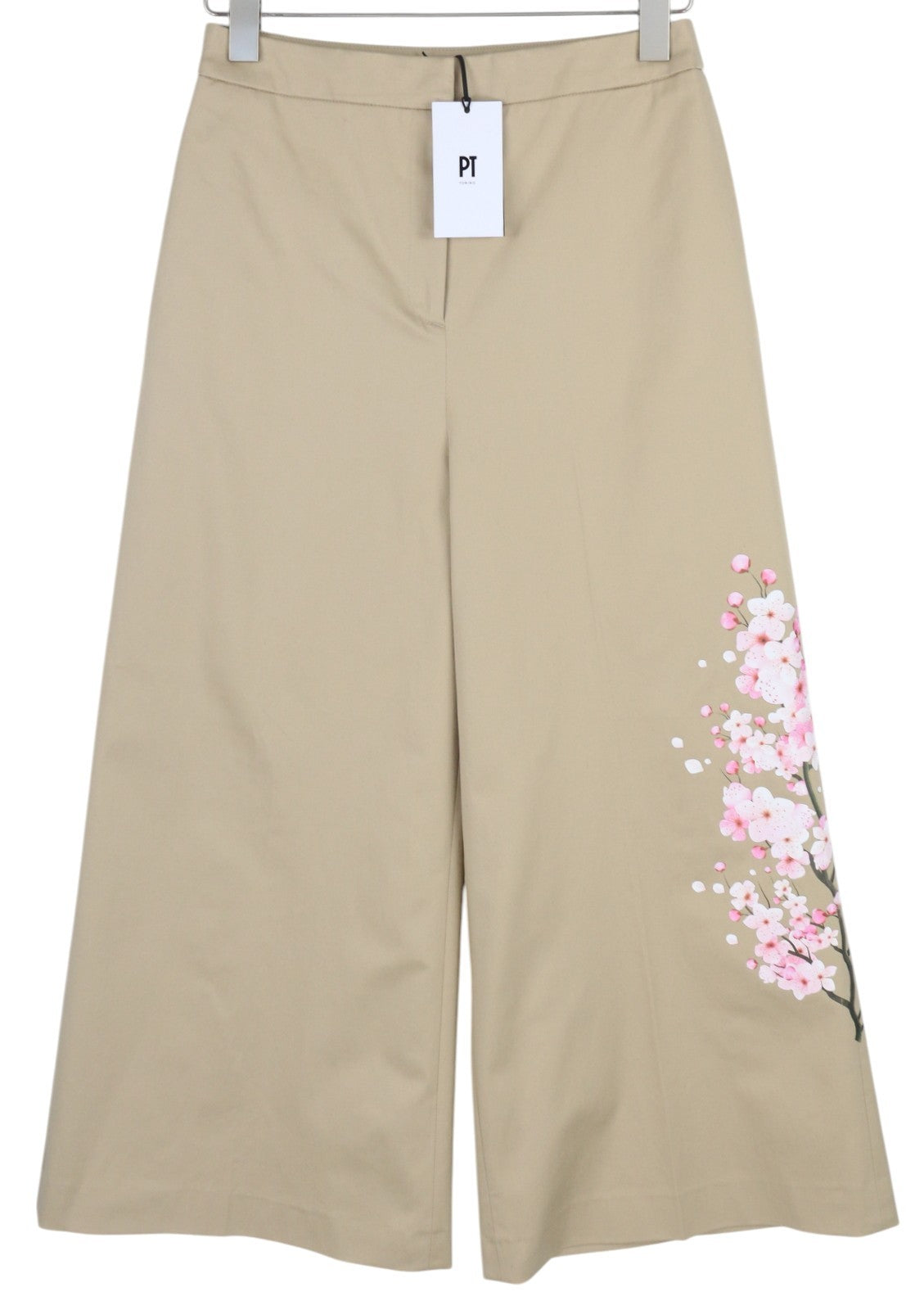 PT TORINO Mia Women's Trousers 42 W28 White Floral Flared High Waist Ankle