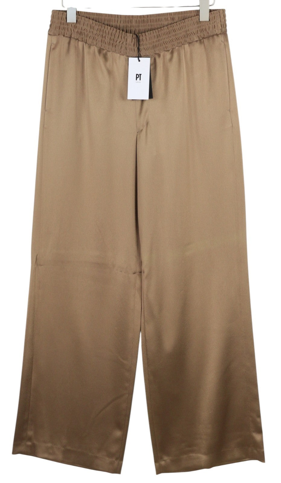 PT TORINO Lydia Women's Trousers 44 W31 Brown Shiny Flared Leg Elastic Waist