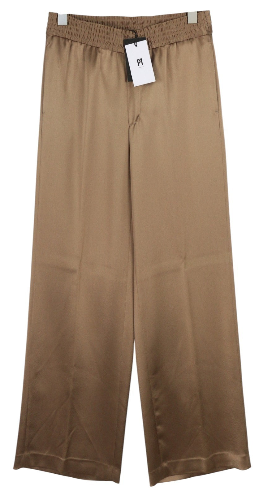 PT TORINO Lydia Women Trousers 40 W28 Brown Shiny Stretch Flare Elastic Waist