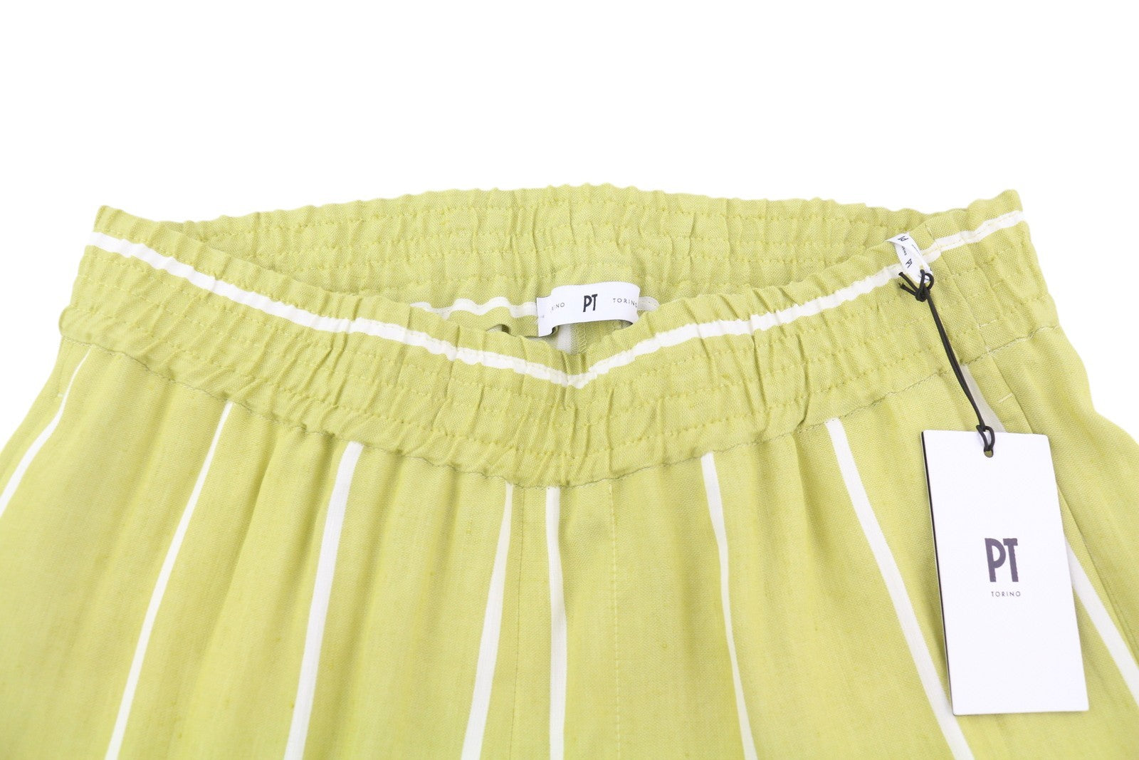 PT TORINO Lydia Women's Trousers 42 W30 Green Elastic Waist Pinstriped Linen