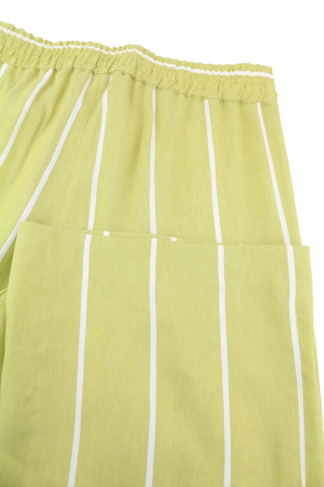 PT TORINO Lydia Women's Trousers 42 W30 Green Elastic Waist Pinstriped Linen