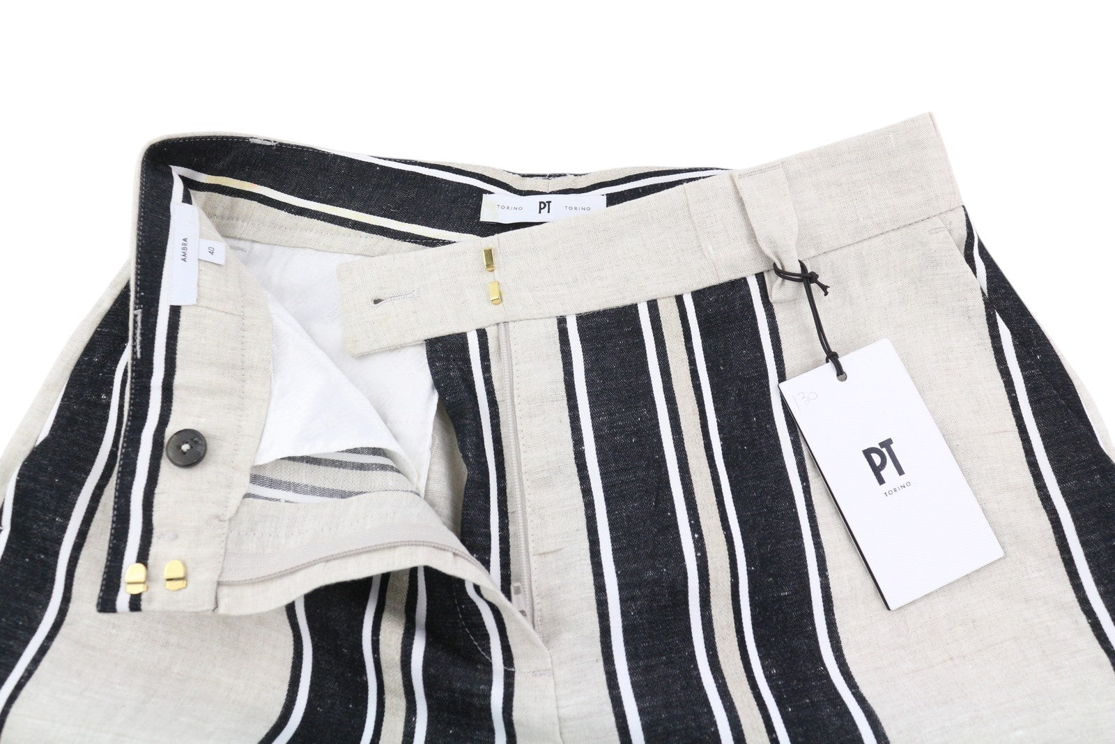 PT TORINO Ambra Women's Trousers 40 W29 Linen Pinstripe Turn-Up Light