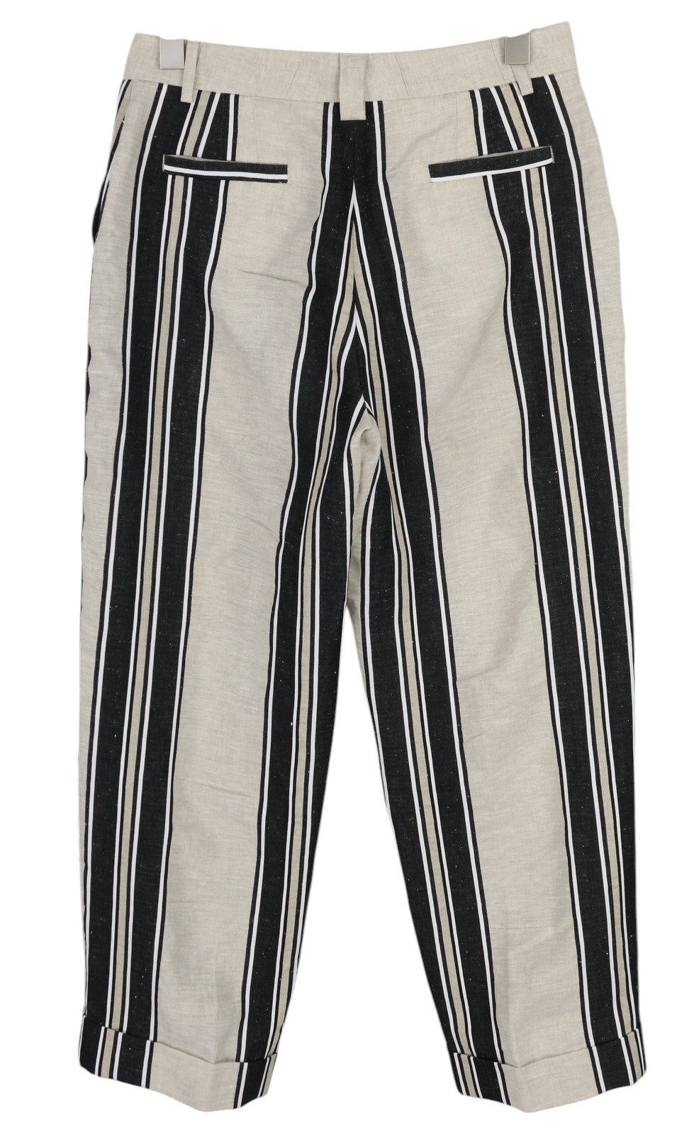 PT TORINO Ambra Women's Trousers 42 W30 Linen Blend Pinstripe Turn-Up Style