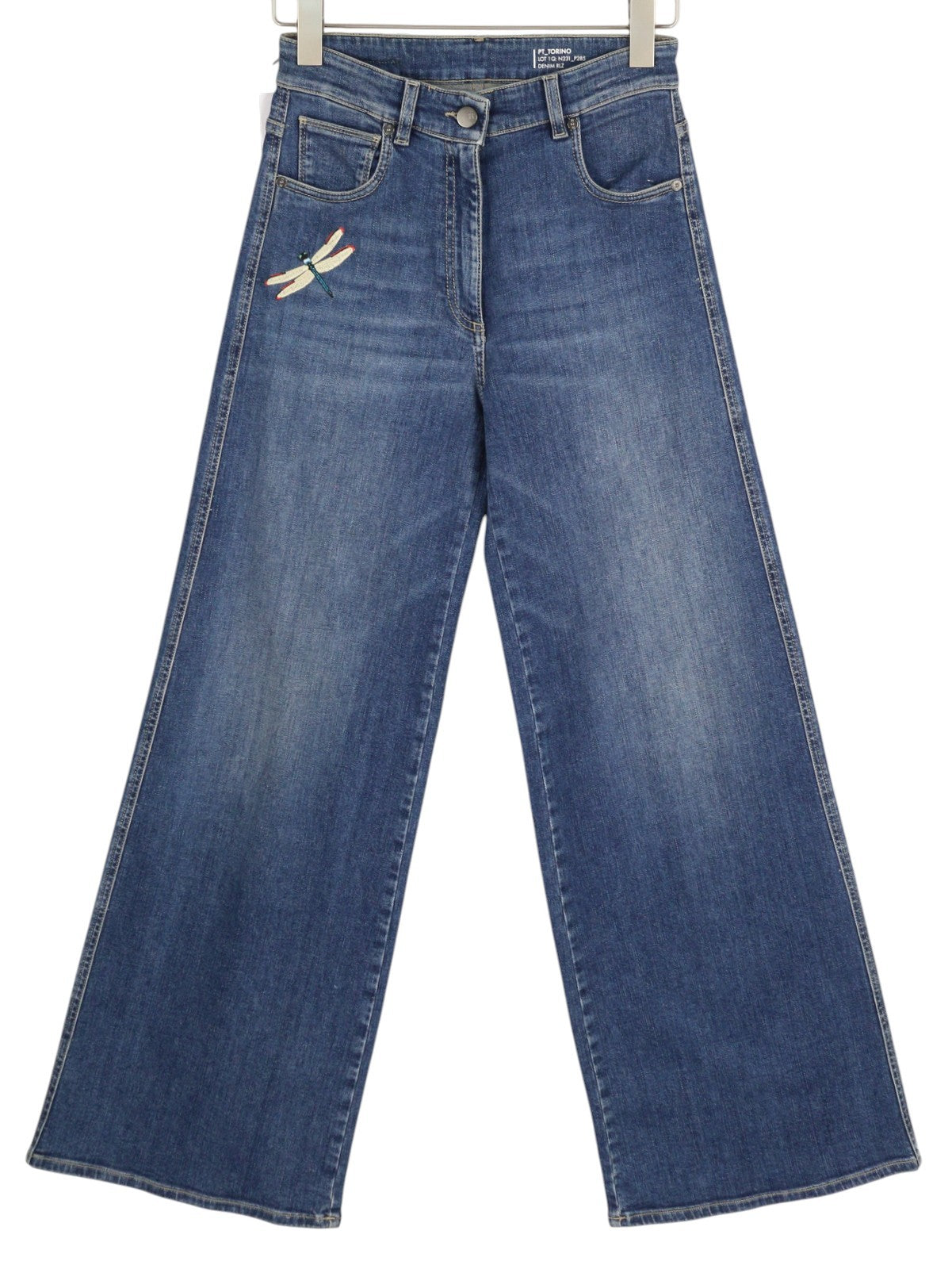 PT TORINO Cyndi Women's Jeans W26 Blue Embroidered Flared High Waist