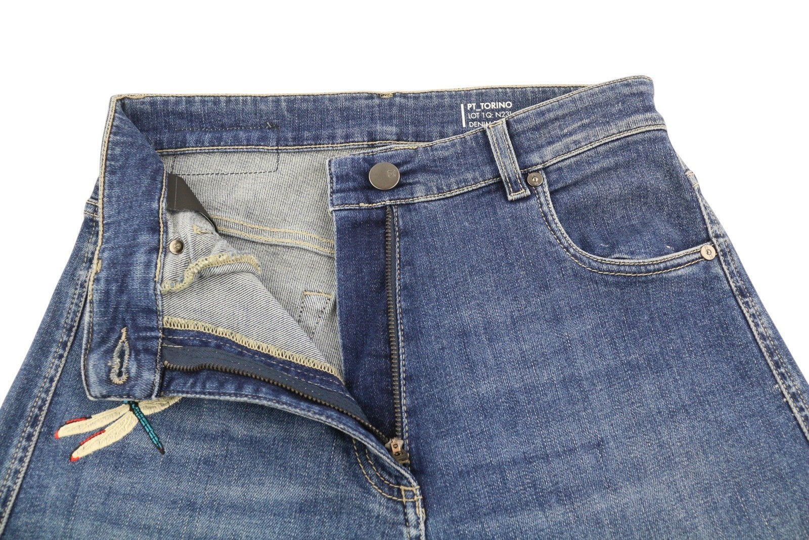 PT TORINO Cyndi Women's Jeans W26 Blue Embroidered Flared High Waist