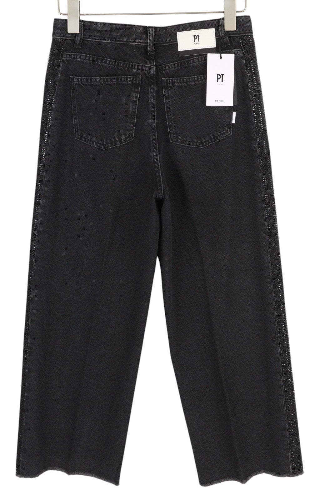 PT TORINO Tracy Women's Jeans W28 Black Straight Leg Ankle Rhinestones