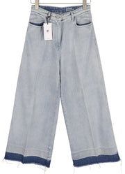 PT TORINO Women's Jeans W31 Blue Denim Washed Wide Leg Raw Hem Zip