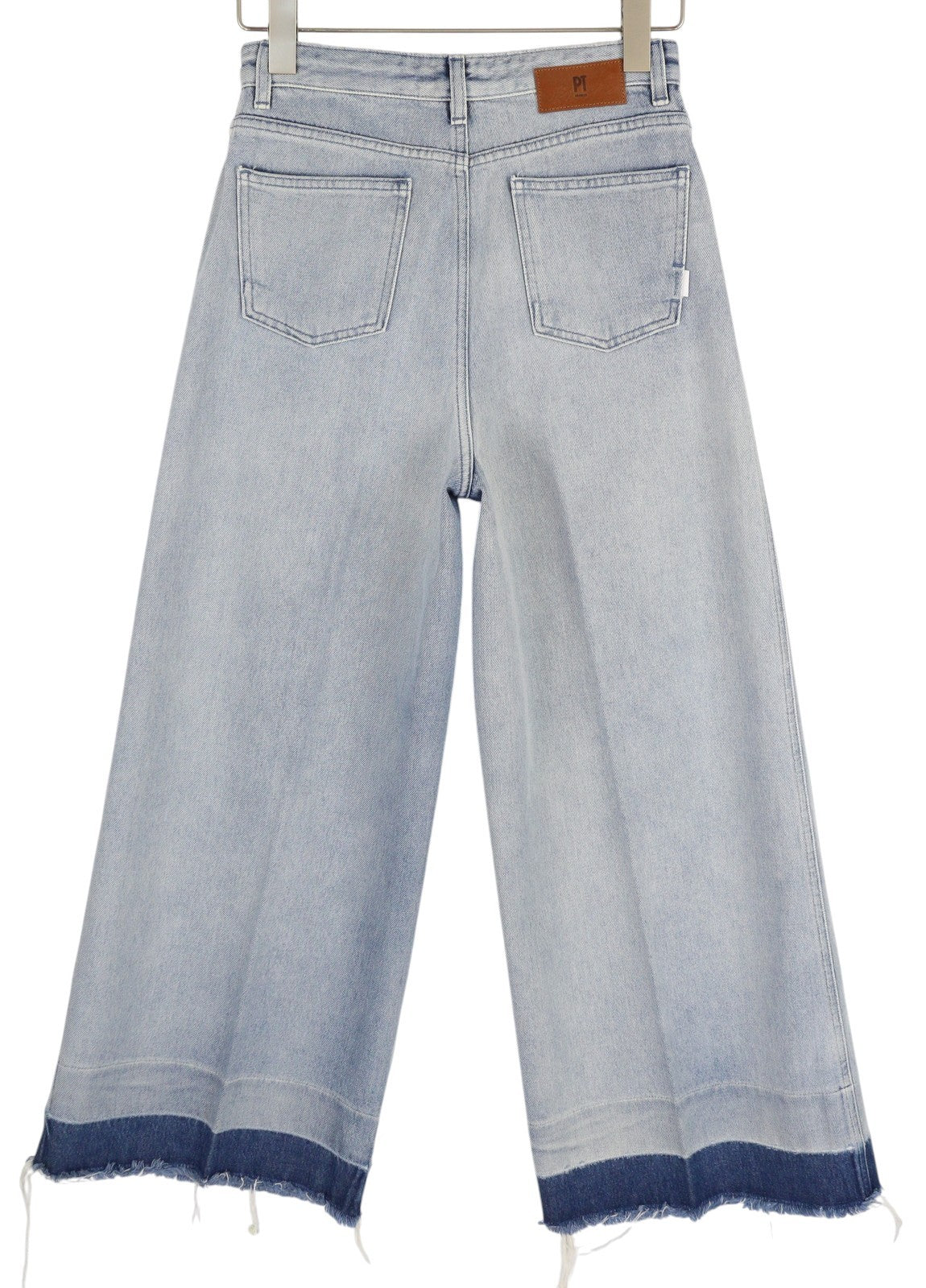 PT TORINO Women's Jeans W31 Blue Denim Washed Wide Leg Raw Hem Zip