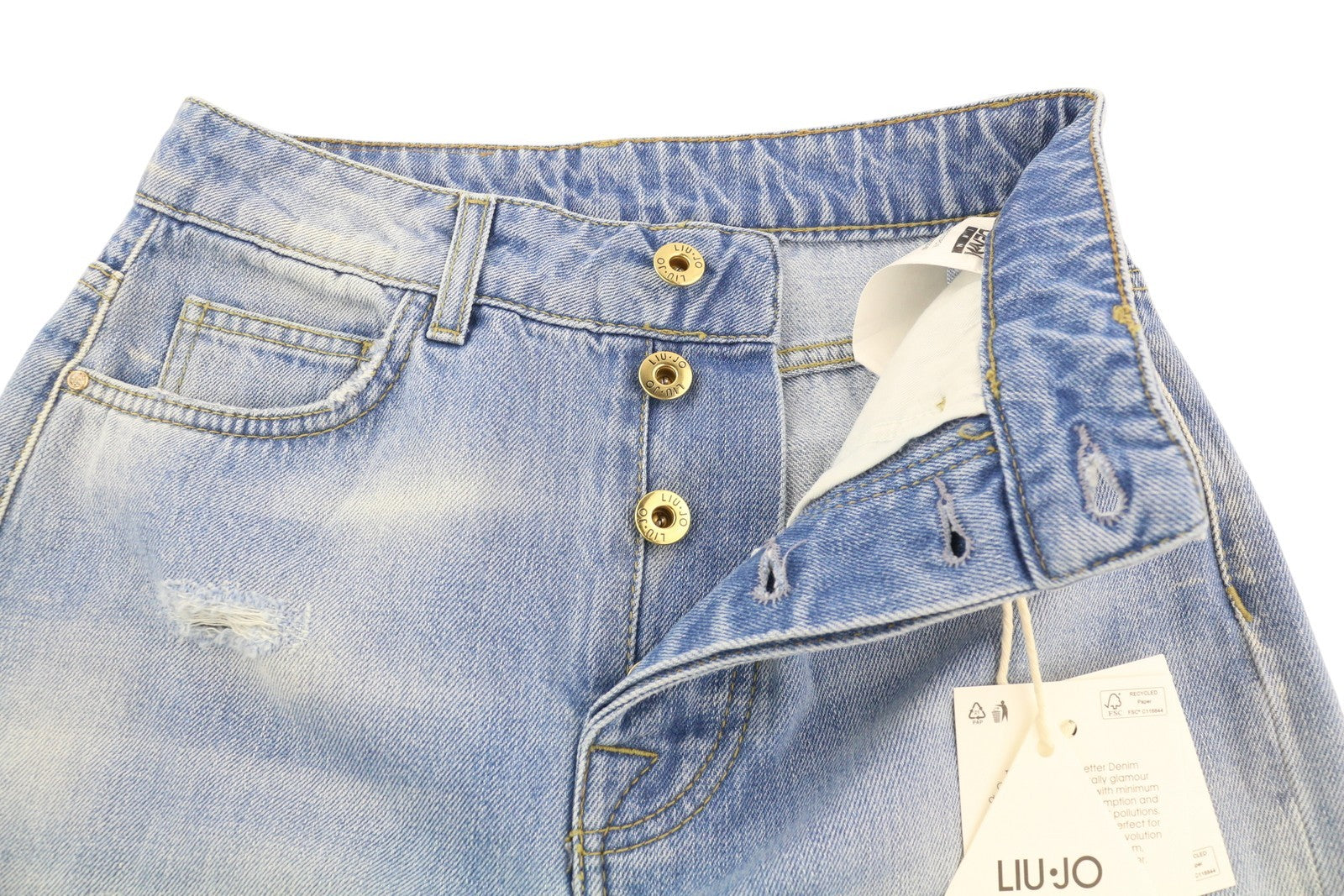 LIU JO Mom Women's Jeans W28 Blue Ripped Slim Fit Distressed Ankle