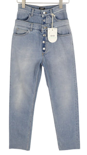 LIU JO Women's Jeans W28 Blue Washed Very High Waist Slim Button Fly