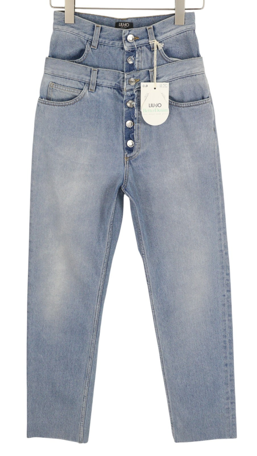 LIU JO Women's Jeans W28 Blue Washed Very High Waist Slim Button Fly