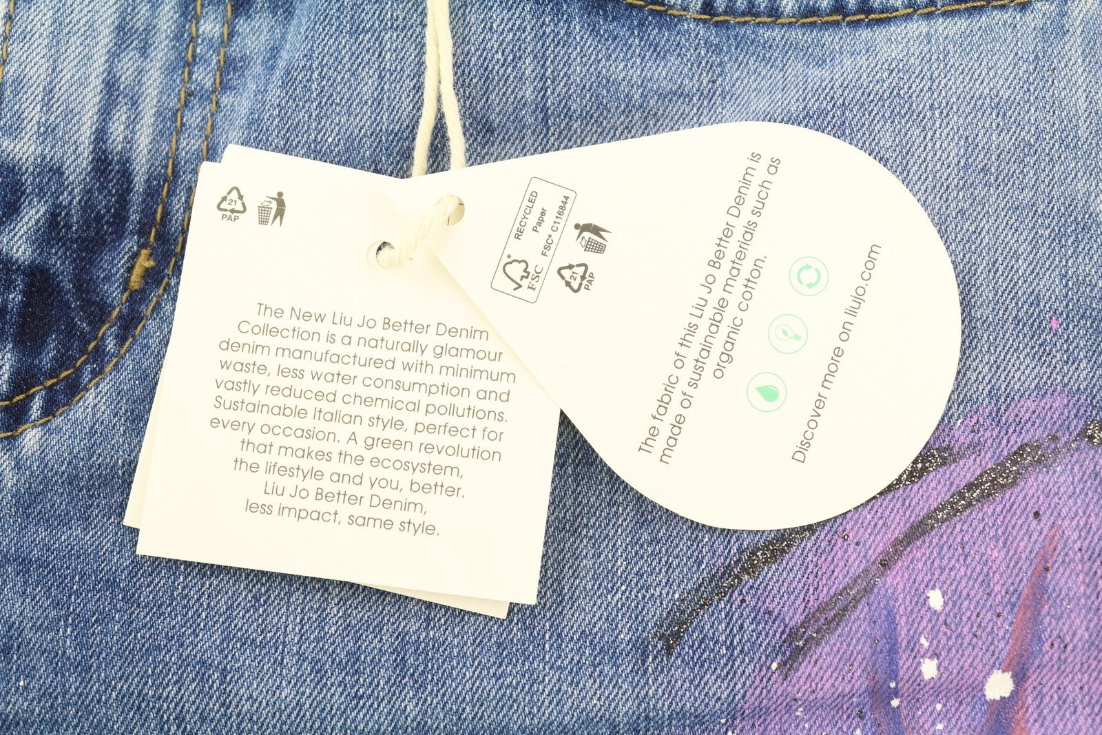 LIU JO Cute Women's Jeans W28 Blue Painted Pattern Skinny Fit Ankle