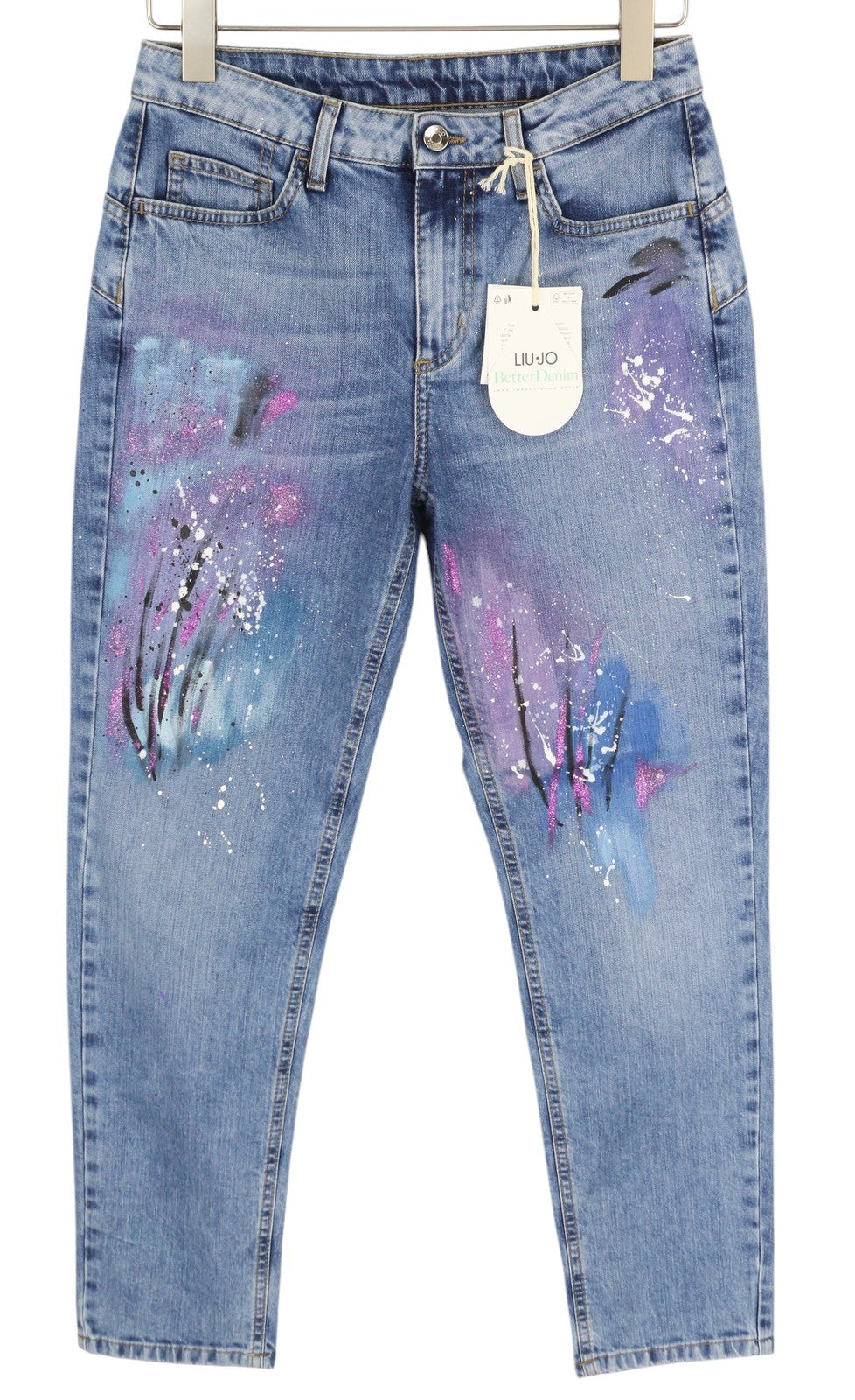 LIU JO Cute Women's Jeans W28 Blue Patterned Painted Skinny Leg Ankle