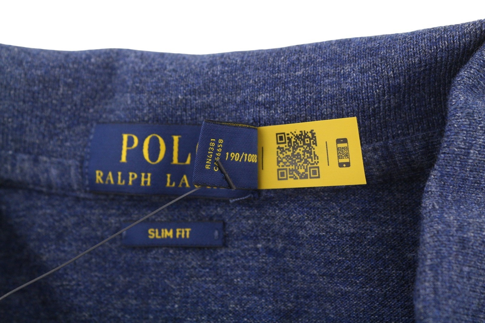 RALPH LAUREN Slim Fit Men Polos 2XL Melange Blue Embroidered Logo Short Sleeved