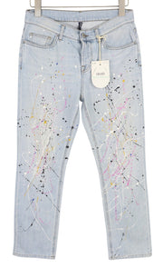 LIU JO Boy Lapel Women's Jeans W28 Blue Painted Washed Slim Fit Button Fly