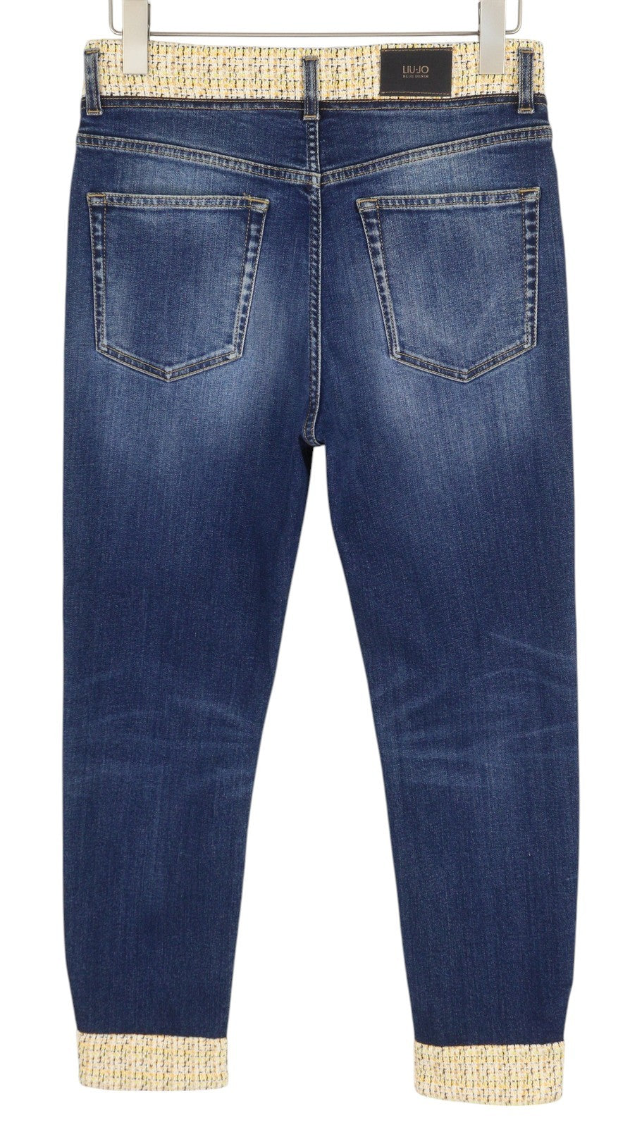 LIU JO Women's Jeans W28 Blue Straight Fit Tweed Hem Ankle Buttoned