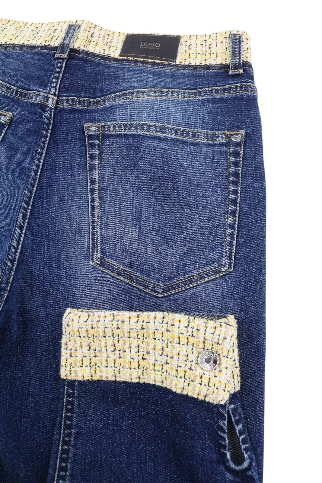 LIU JO Women's Jeans W28 Blue Straight Fit Tweed Hem Ankle Buttoned