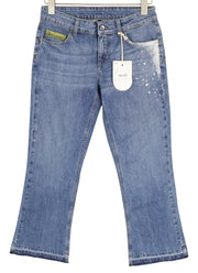 LIU JO Fly Women's Jeans W28 Blue Patterned Bootcut Washed Ankle Fit