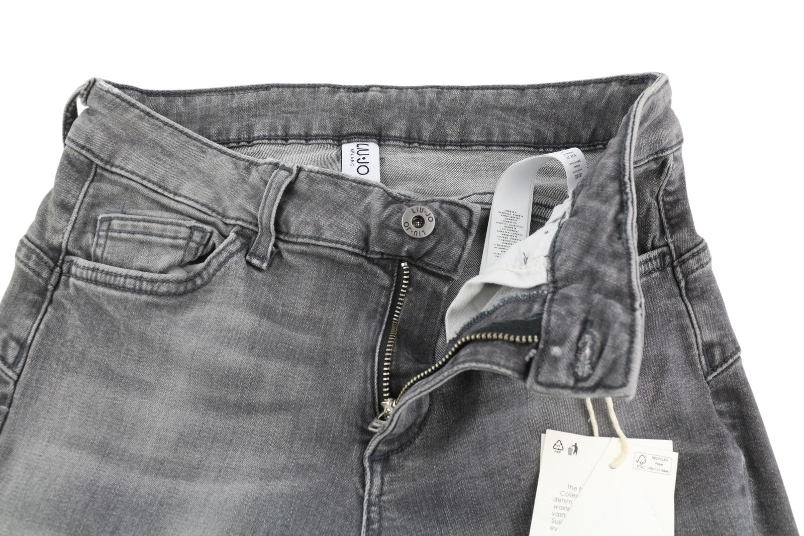 LIU JO Women's Jeans W28 Grey Skinny Fit High Waist Washed Ankle