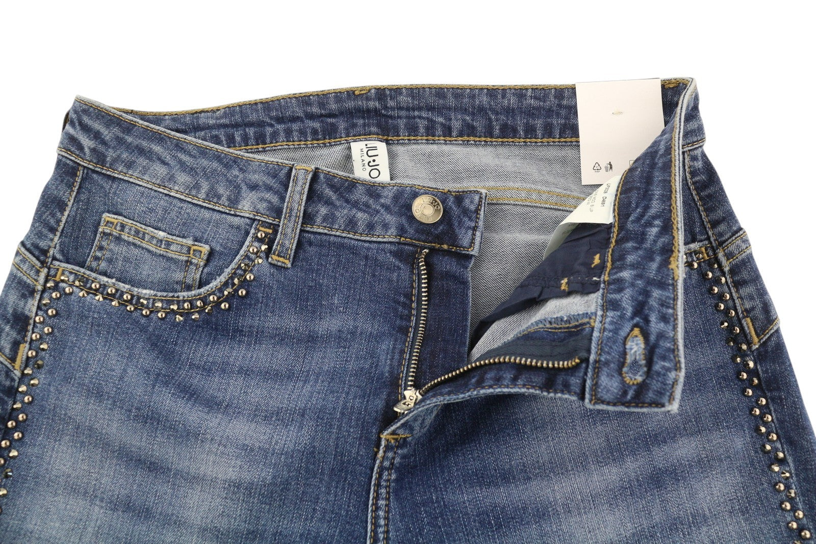 LIU JO Precious Women's Jeans W28 L30 Blue Washed Rhinestone Bottom Up