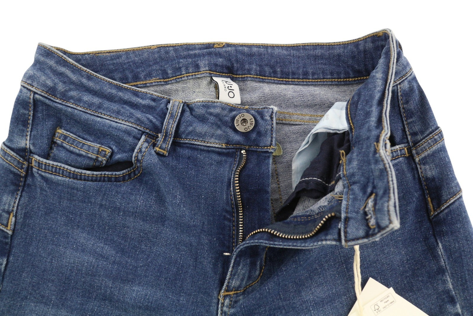 LIU JO Women's Jeans W29 Blue Washed Stretch Capri High Waist Regular