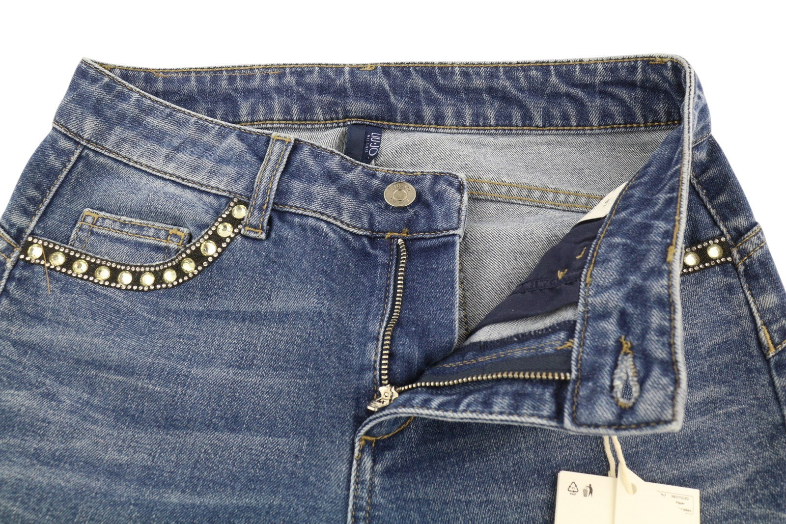 LIU JO Ideal Women's Jeans W28 Blue Skinny Washed Zip Fly Ankle Logo