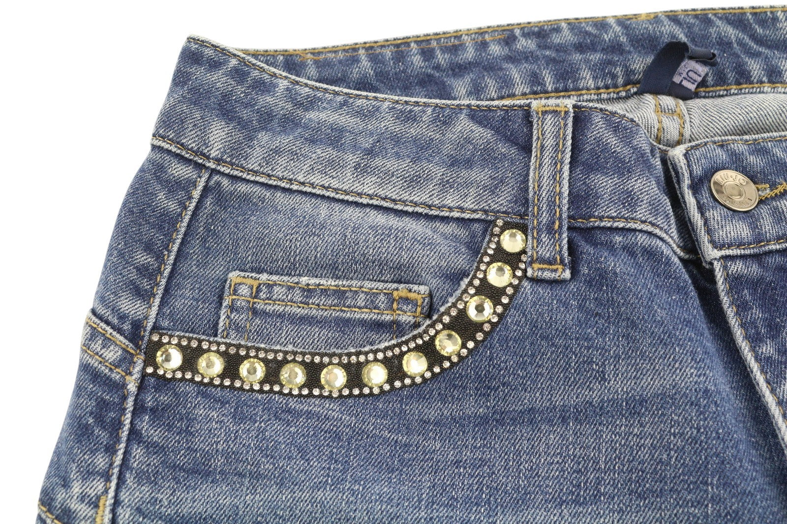 LIU JO Ideal Women's Jeans W28 Blue Skinny Washed Zip Fly Ankle Logo