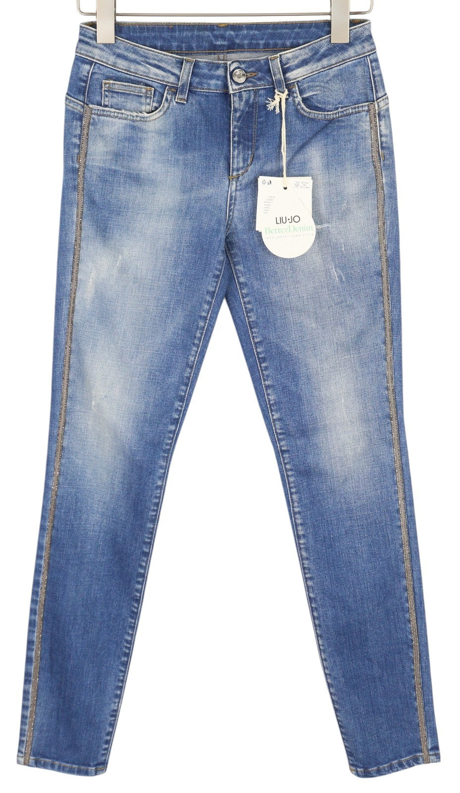 LIU JO Evita Women's Jeans W28 Blue Ripped Skinny Washed Logo Fit