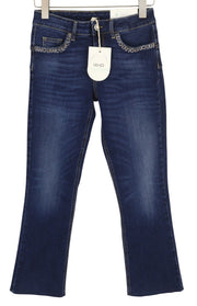 LIU JO Fly Women's Jeans W28 L26 Blue Distressed Bottom Up Ankle Fly