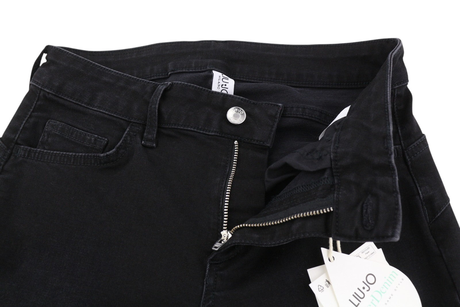 LIU JO Fly Women's Jeans W28 Black Bootcut Ankle Zip Fly Denim Logo