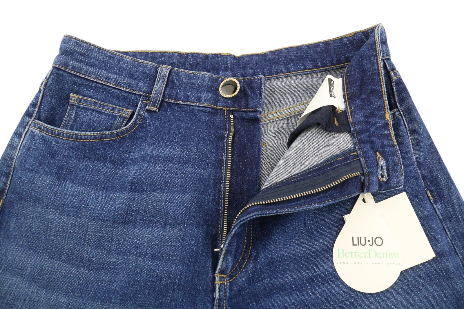 LIU JO Women's Jeans W27 Blue Washed Straight High Waist Zip Fly Logo