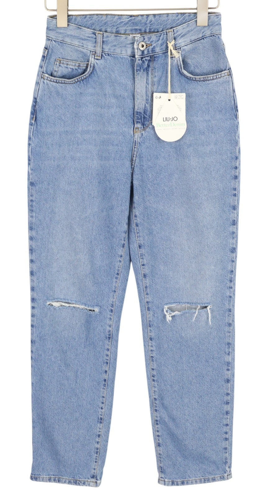 LIU JO Women's Jeans W28 Blue Ripped Distress High Waist Slim Cropped